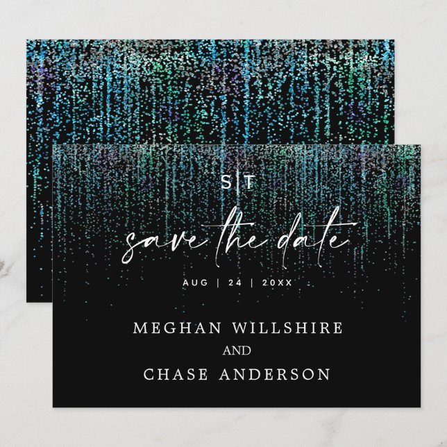Invitación moderna de guardar la fecha con brillo  (Anverso / Reverso)