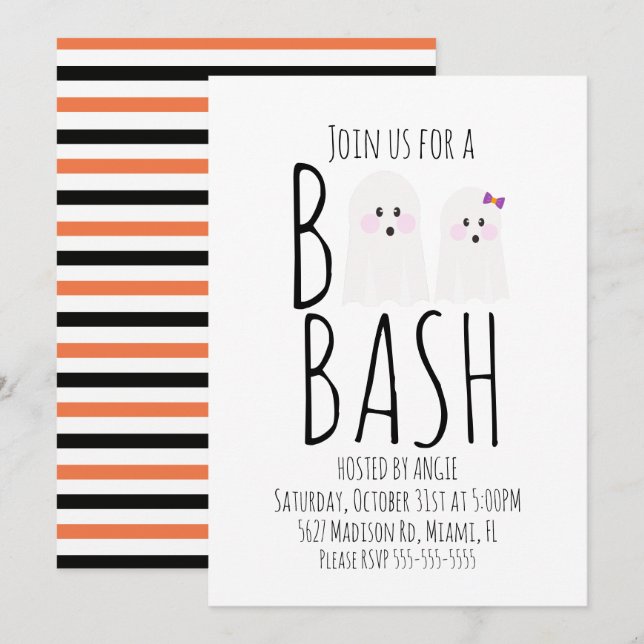 Invitación moderna de Halloween de fantasma lindo  (Anverso / Reverso)