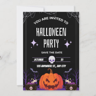 Invitación moderna de Halloween en negro y blanco