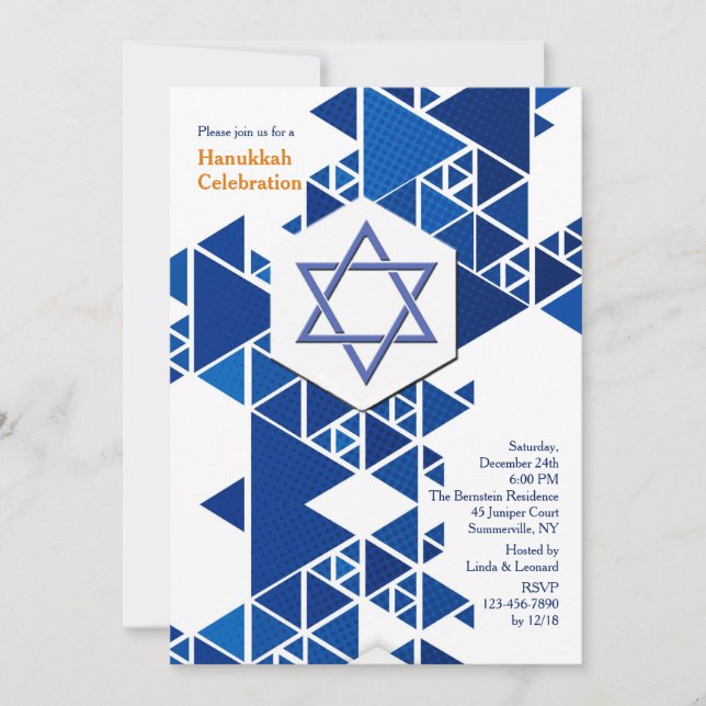 Invitación moderna de Hanukkah (Anverso)