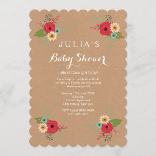 Invitación moderna de Kraft Floral Baby Shower