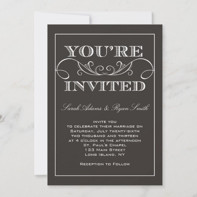 Invitación moderna de la boda del negro del (Anverso)