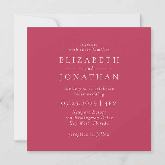 Invitación moderna de la boda Minimalista magenta  (Anverso)
