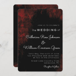 Invitación moderna de la boda negra, roja y apasio