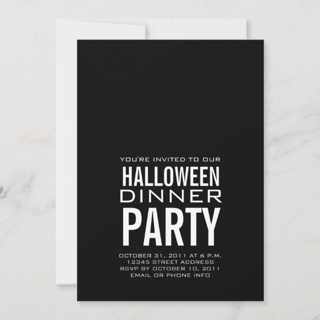 INVITACIÓN MODERNA DE LA CENA DE HALLOWEEN NEGRO (Anverso)