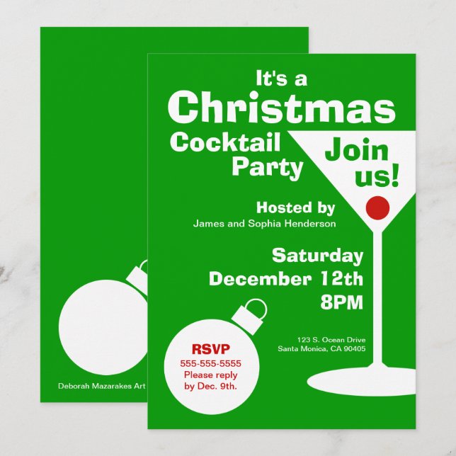 Invitación moderna de la fiesta de Navidad (Anverso / Reverso)