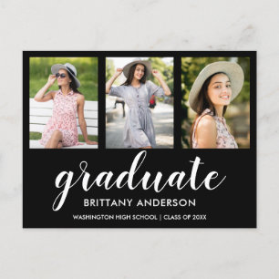 Invitación moderna de la graduación de 3 fotos