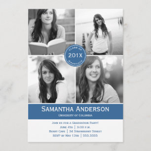 Invitación moderna de la graduación de 4 fotos -