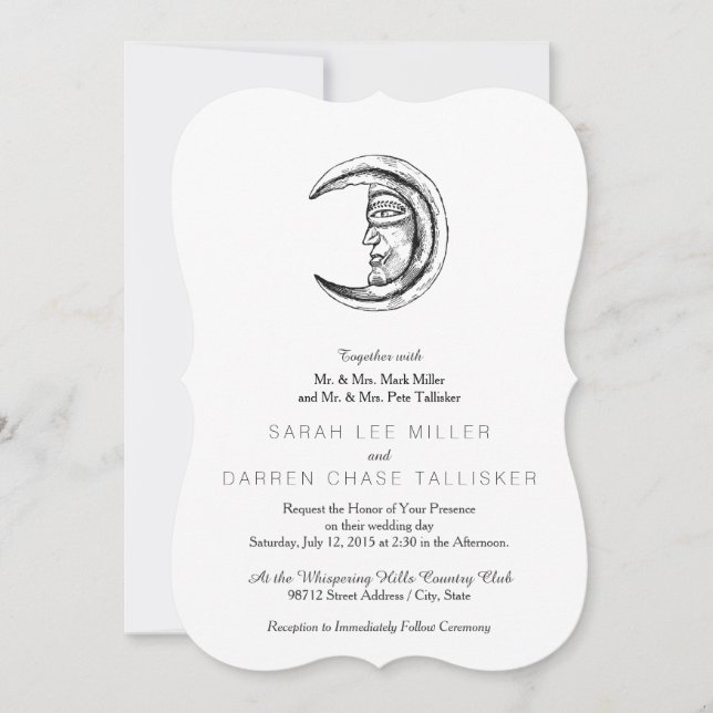 Invitación Moderna de Luna Creciente de Piedra (Anverso)