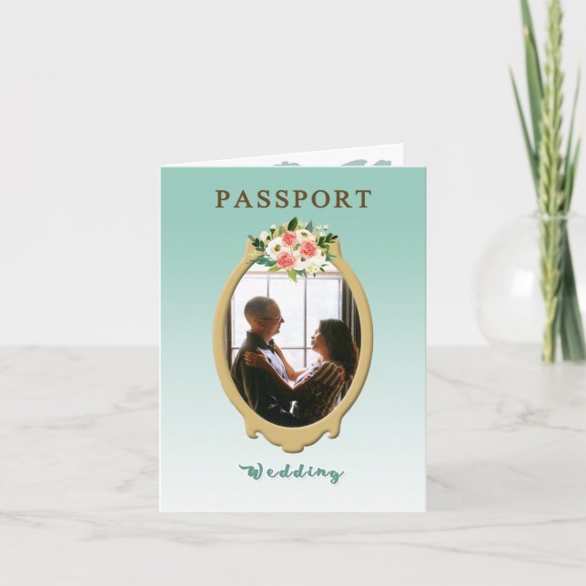 Invitación moderna de matrimonio de pasaporte (Anverso)