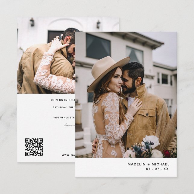Invitación moderna de matrimonio fotográfico con c (Anverso / Reverso)