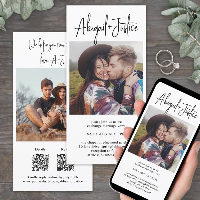 Invitación moderna de matrimonio fotográfico QR RS (Subido por el creador)