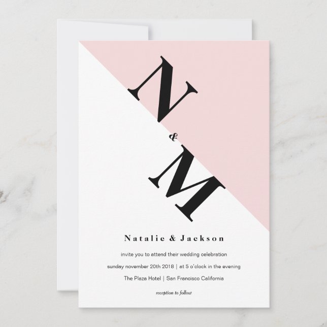 Invitación moderna de matrimonio inicial (Anverso)