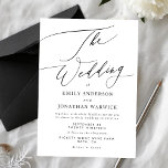 Invitación moderna de matrimonio simple en blanco<br><div class="desc">Sencilla Invitación a la Boda Moderna Blanca y Negra para un boda moderno formal o informal. Blanco y negro con una impresionante caligrafía moderna.</div>