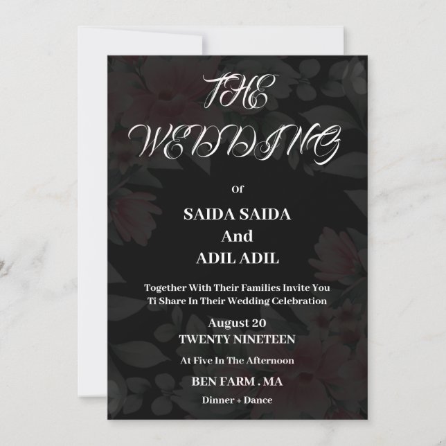 Invitación moderna de matrimonio simple negro (Anverso)