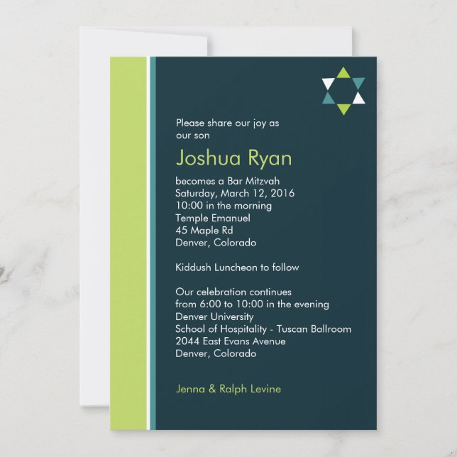 Invitación moderna de Mitzvah de la barra de la (Anverso)