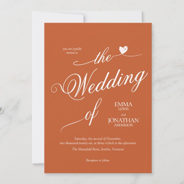 Invitación moderna de moda a la boda cordial en Te (Anverso)