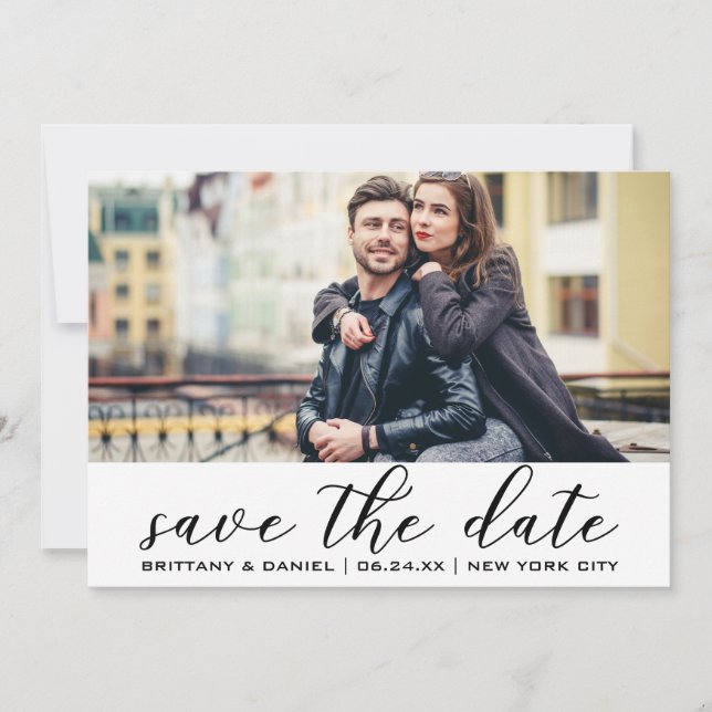 Invitación Moderna De Moda Salve La Foto De Compromiso De Fec (Anverso)