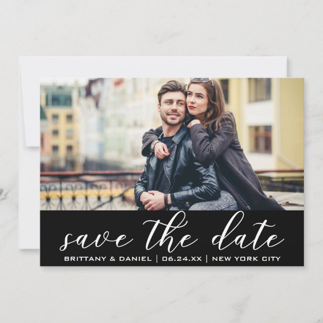 Invitación Moderna De Moda Salve La Foto De Compromiso De Fec (Anverso)