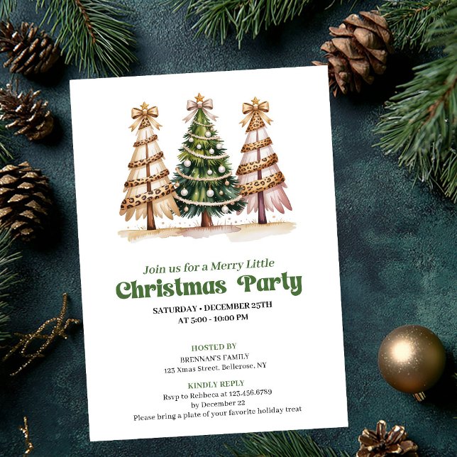 Invitación moderna de Navidad con leopardo en acua (Modern watercolor leopard Christmas tree invite)