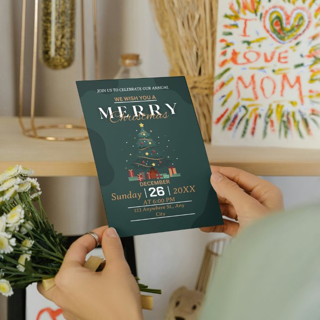 Invitación moderna de Navidad en dorado y verde |  (Gold & Green Modern Christmas Invitation | Elegant Invite)