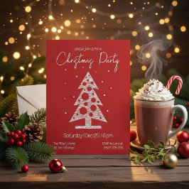 Invitación moderna de Navidad roja y blanca para f