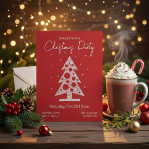 Invitación moderna de Navidad roja y blanca para f