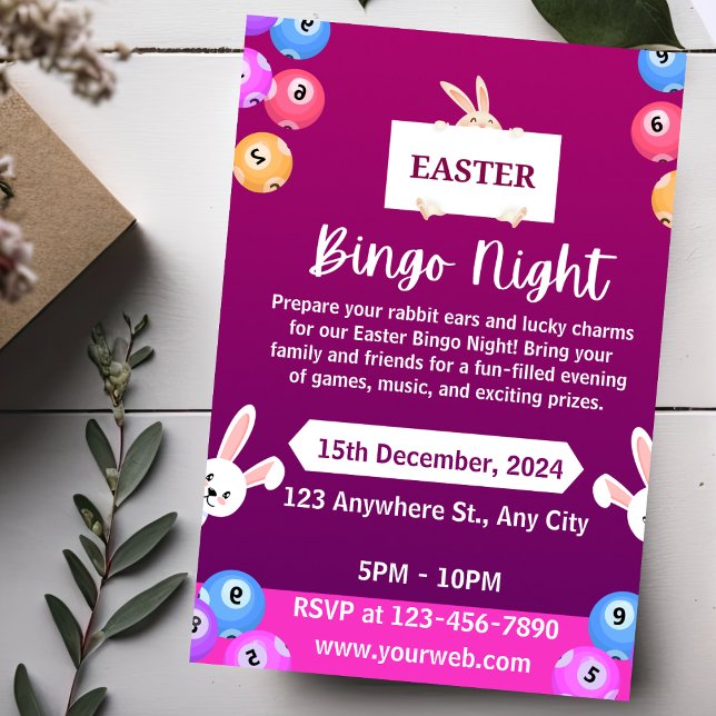 Invitación moderna de noche de bingo de Pascua en  (Subido por el creador)