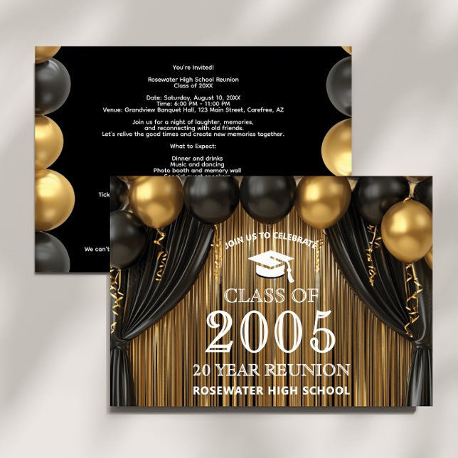 Invitación moderna de oro negro Reunión de 20 años (Subido por el creador)