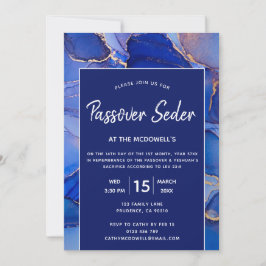 Invitación moderna de Pascua judía azul marino y b