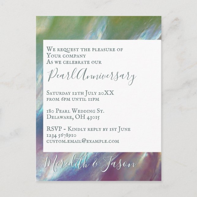 Invitación moderna de perla de aniversario de boda (Anverso)