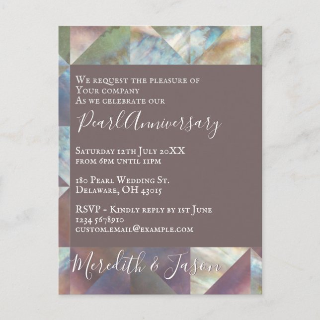 Invitación moderna de perla para aniversario de bo (Anverso)