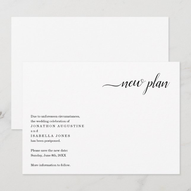 Invitación moderna de postergación de Bodas (Anverso / Reverso)