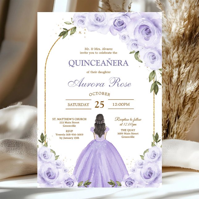 Invitación moderna de quinceañera floral de lila (Subido por el creador)