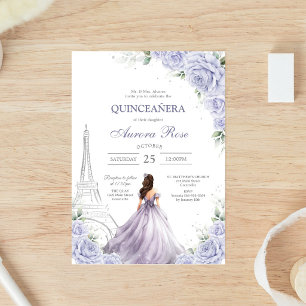 Invitación moderna de quinceañera floral de lila