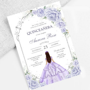 Invitación moderna de quinceañera floral de lila