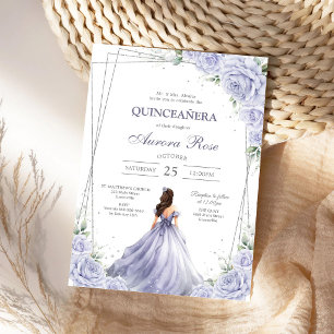 Invitación moderna de quinceañera floral de lila