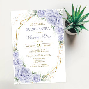Invitación moderna de quinceañera floral de lila