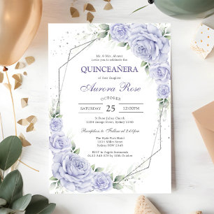 Invitación moderna de quinceañera floral de lila