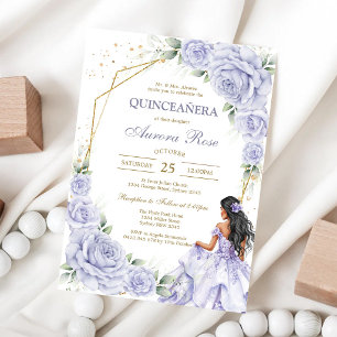 Invitación moderna de quinceañera floral de lila