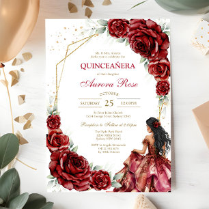 Invitación moderna de quinceañera floral de rosa r