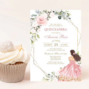 Invitación moderna de quinceañera floral rosa
