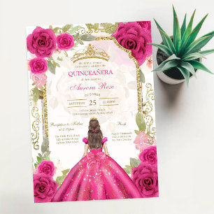 Invitación moderna de quinceañera floral rosa