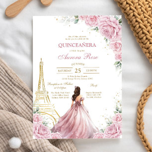 Invitación moderna de quinceañera floral rosa