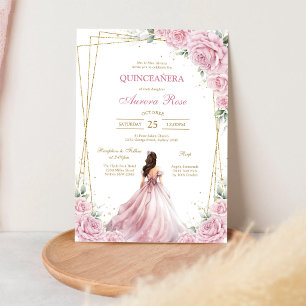 Invitación moderna de quinceañera floral rosa