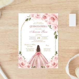 Invitación Moderna de Quinceañera Floral Rosa