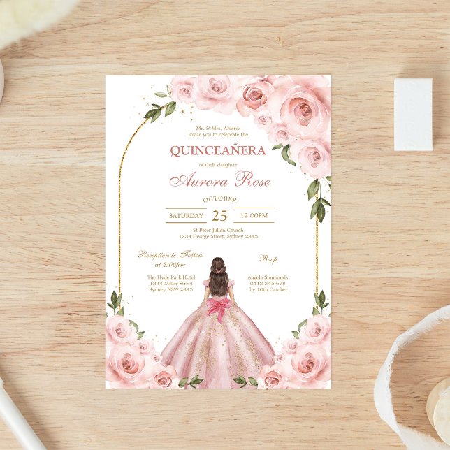 Invitación Moderna de Quinceañera Floral Rosa (Subido por el creador)