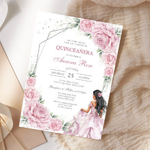 Invitación Moderna de Quinceañera Floral Rosa