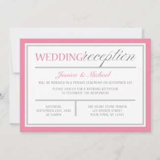 Invitación moderna de recepción de boda rosa y gri