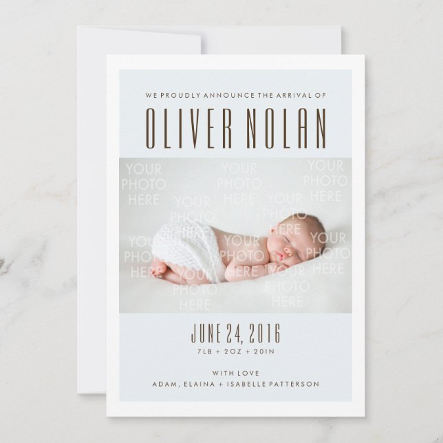 Invitación moderna de Recién nacido azul (Anverso)